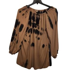 Aveology Brown Tie-Dye Long Sleeve Boat Neck Tunic Blouse Casual Top Size 18